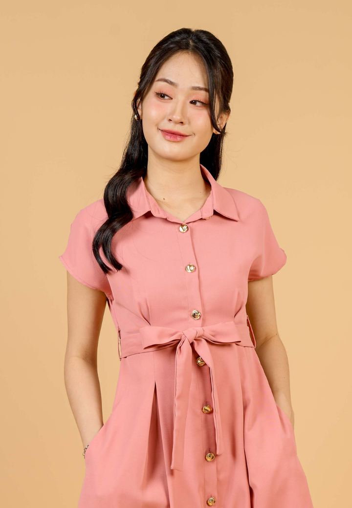 Dewi Collar Button Down Dress(Pink)