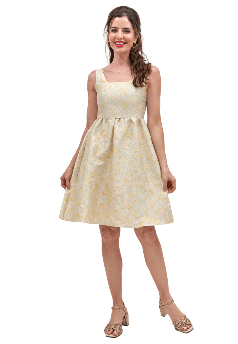 YueXi Fit and Flare Jacquard Dress (Yellow)