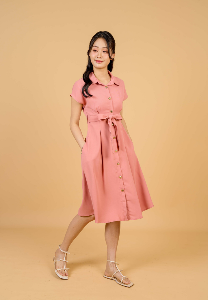 Dewi Collar Button Down Dress(Pink)