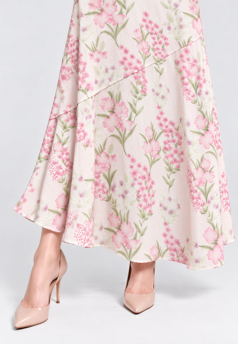 Lenora Floral Prints V-Neck Sleeveless Maxi Dress (Pink)