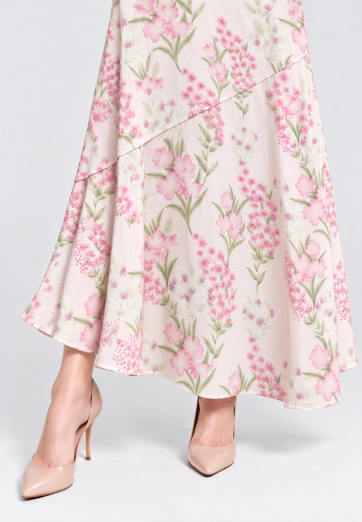 Lenora Floral Prints V-Neck Sleeveless Maxi Dress (Pink)