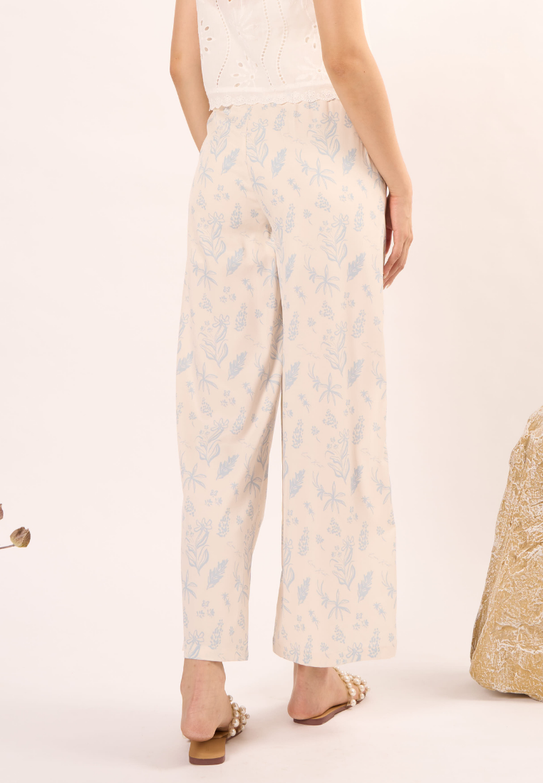 Nola Floral Print Wide Leg Pants (Blue)