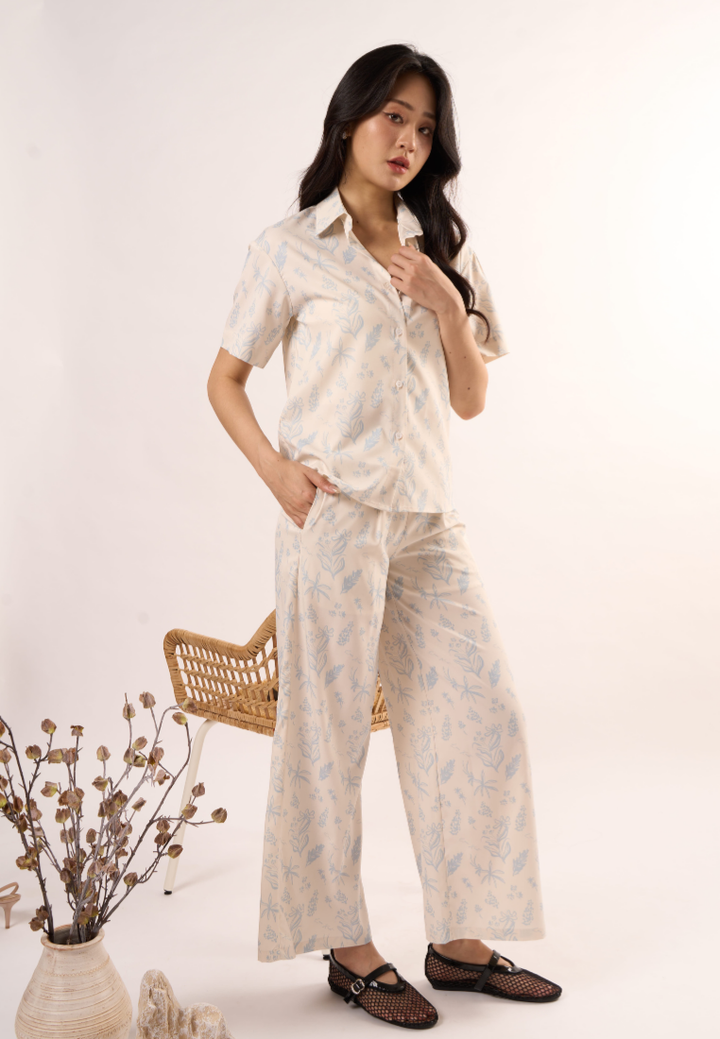 Nola Floral Print Wide Leg Pants (Blue)
