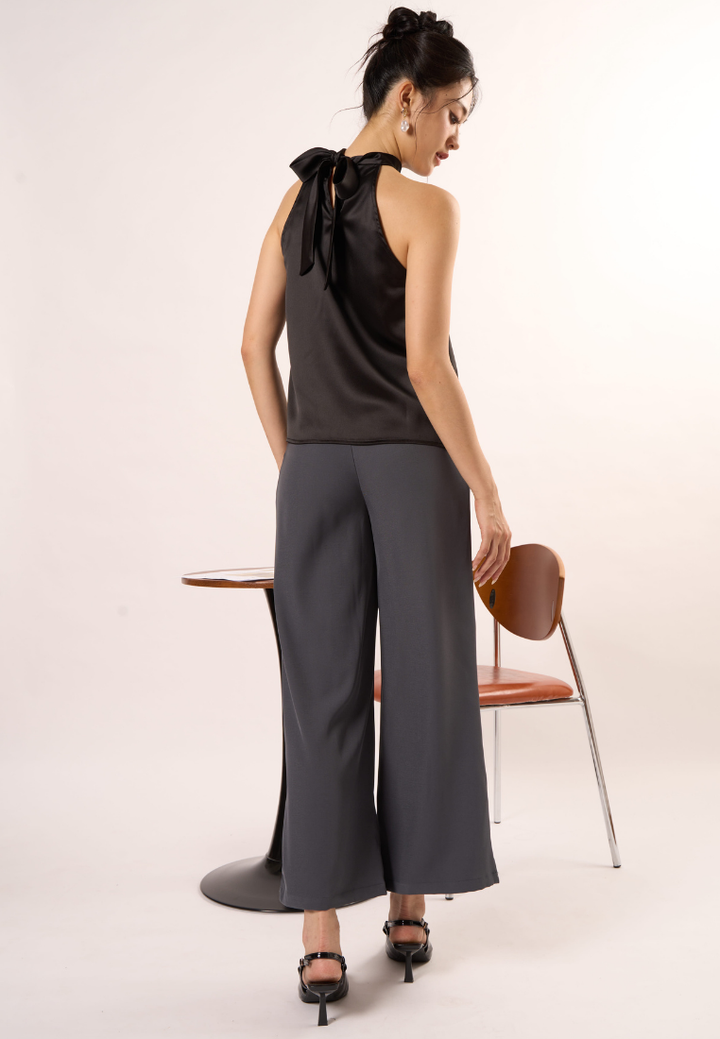 Elodie Halter-Neck With Self Tie Ribbon Top (Black)