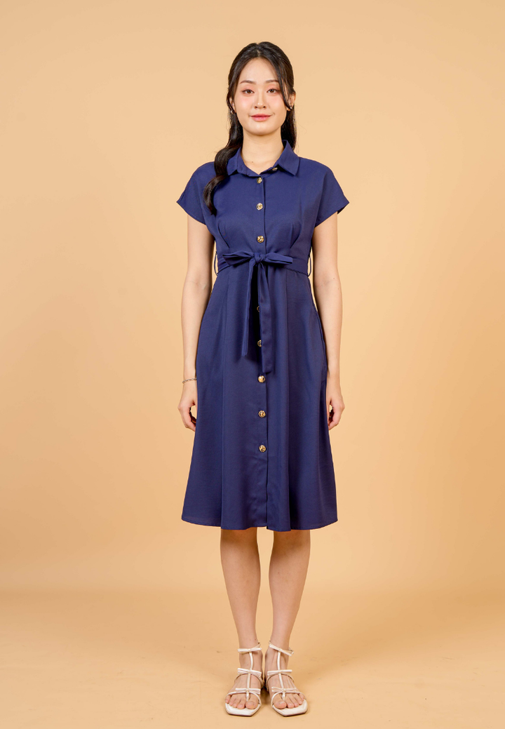 Dewi Collar Button Down Dress(Navy)