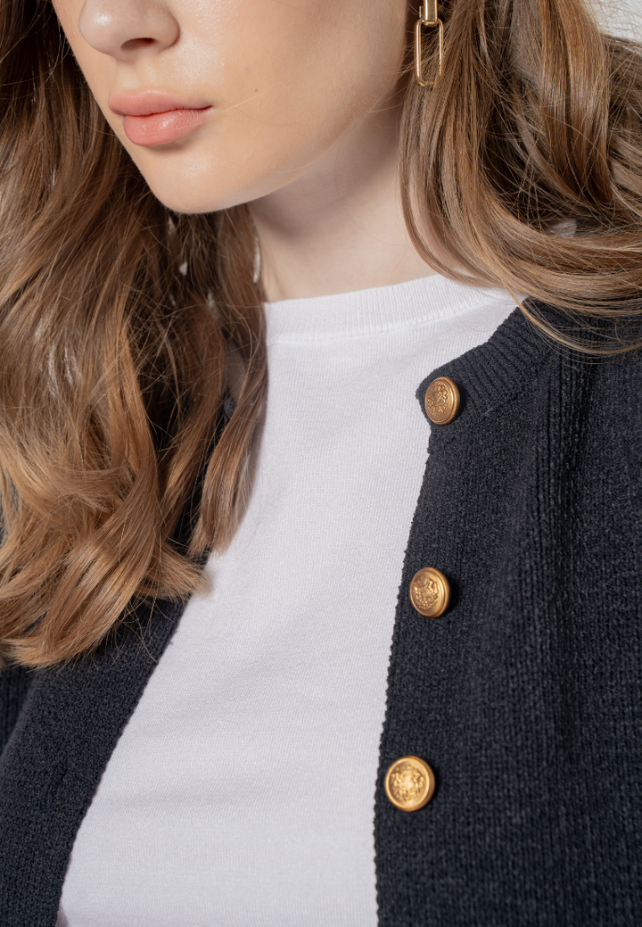 Noemi Gold Buttons Embelished Knitted Cardigan (Black)