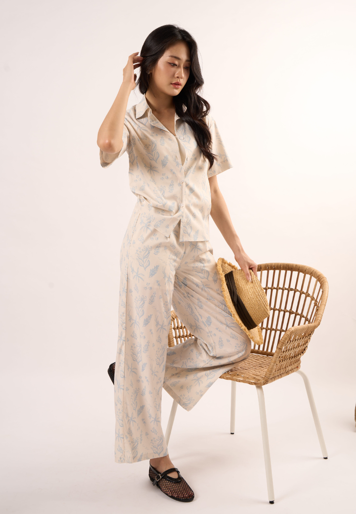 Nola Floral Print Wide Leg Pants (Blue)