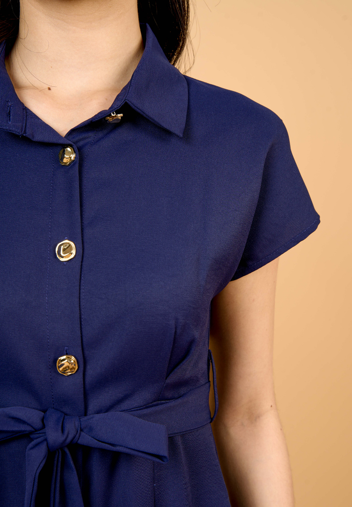 Dewi Collar Button Down Dress(Navy)