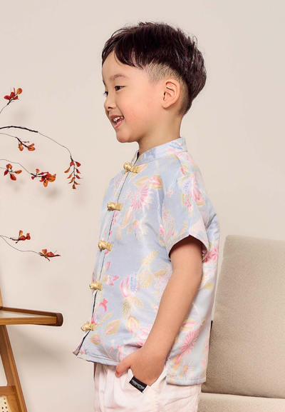 Little Lian 莲 Boy's Jacquard Samfu Top (Blue)