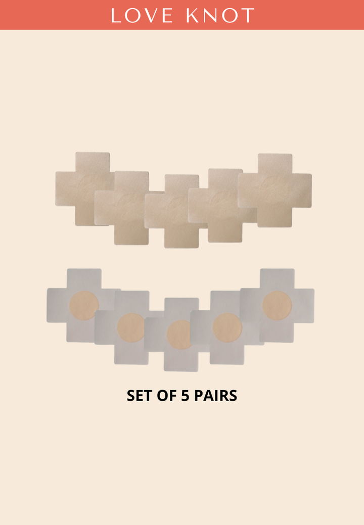 Disposable One Time Use Satin Adhesive Nipple Cover Adhesive Nipple Patch - (5 Pair / Plus Sign)