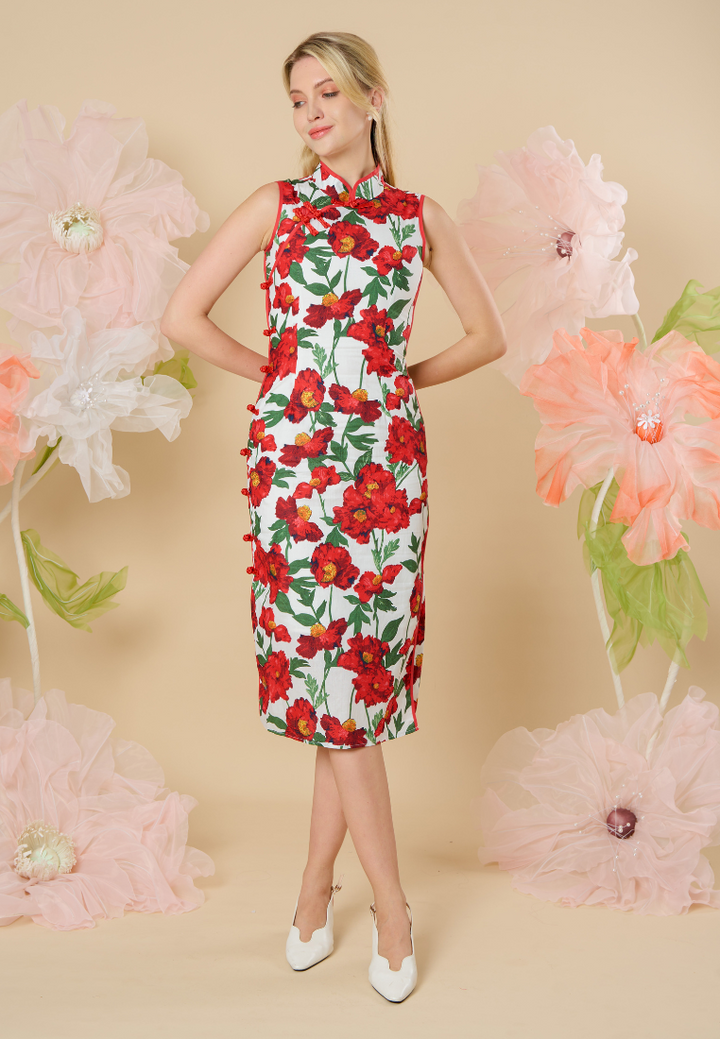 Mu Jin Sleeveless Floral Cheongsam