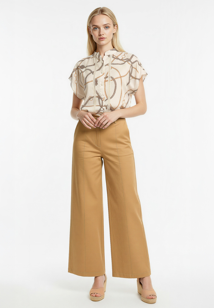 Constance Bridle Print Button Down Blouse Top (Beige)
