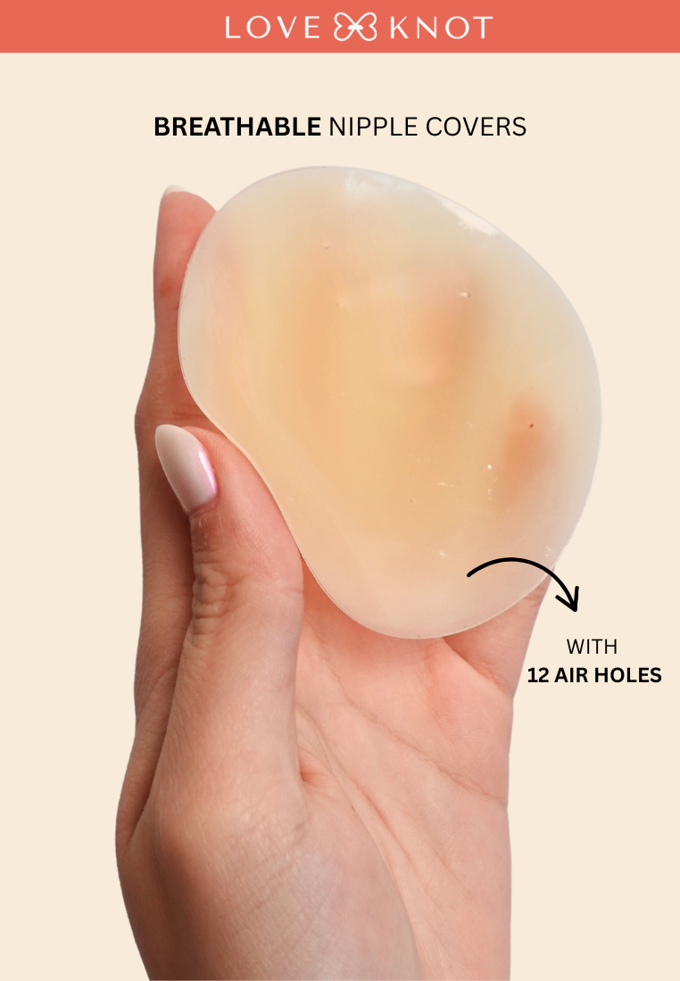 Perforated 8cm Reusable Adhesive Skin Friendly Breathable Sticker Bra Invisible Solid Silicone Nipple Patch Cover (Beige)