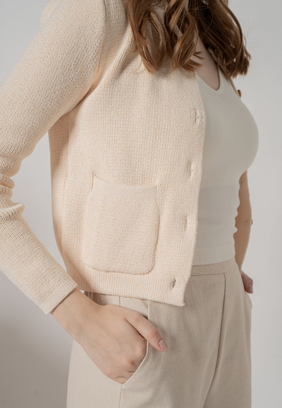 Noemi Gold Buttons Embelished Knitted Cardigan (Cream White)