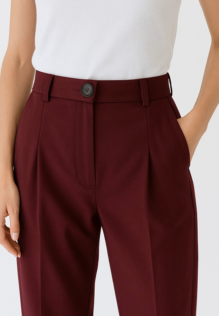 Eika Front Pleats Plaid High Waisted Wide Leg Pants (Purple)