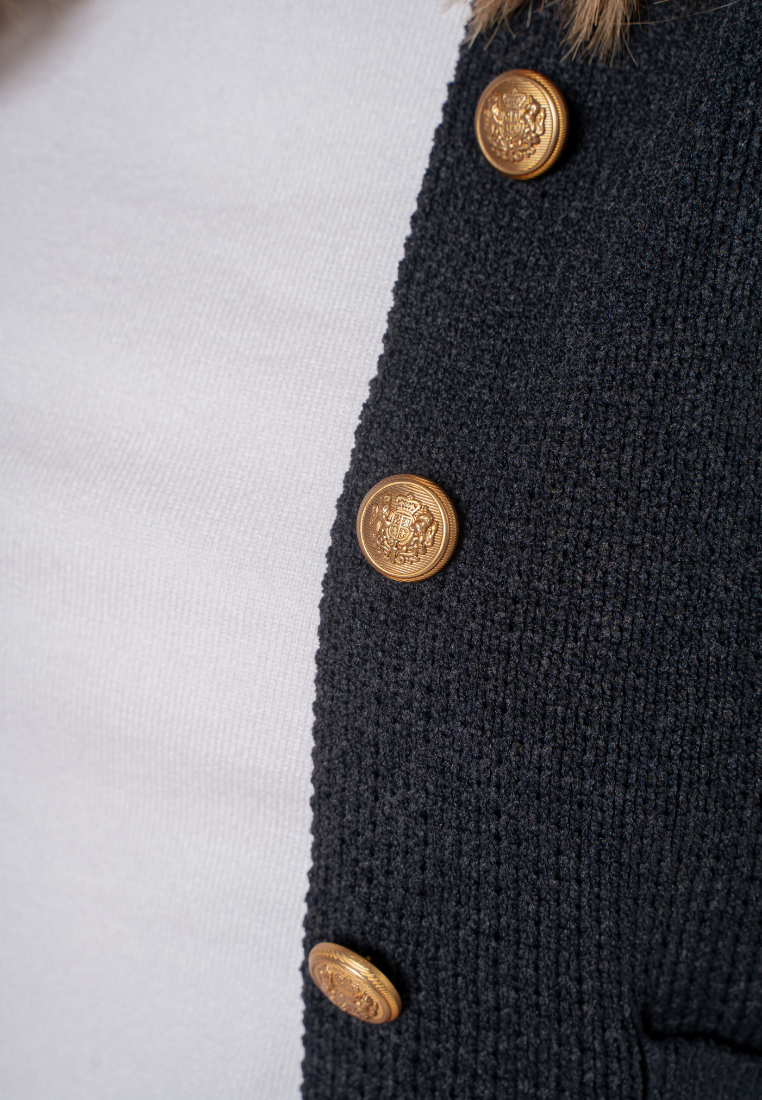 Noemi Gold Buttons Embelished Knitted Cardigan (Black)