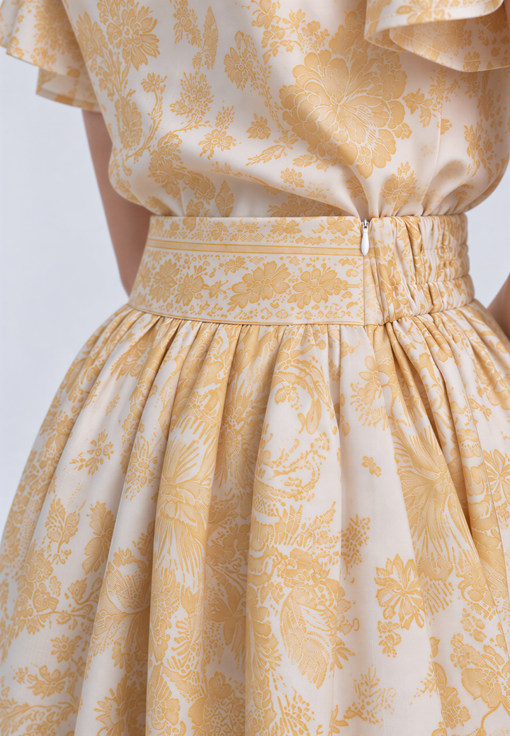Bethany High Waist Midi Floral Skirt (Yellow)