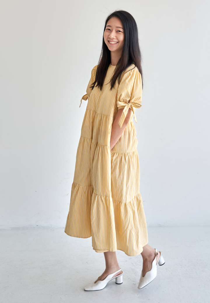 Meadow Ribbon Sleeve Tiered Hem Dress