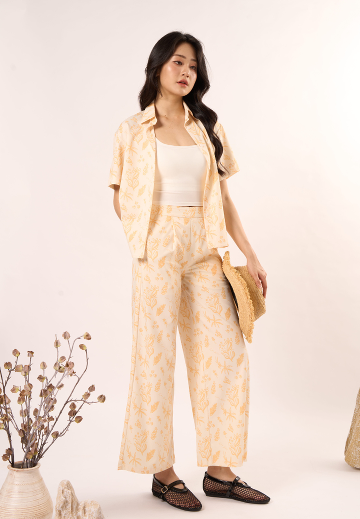 Nina Floral Print Shirt Top (Yellow)