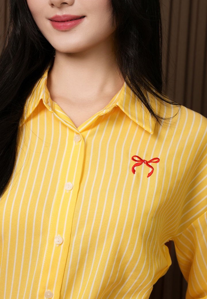 Victoria Striped Ribbon Shirt (Yellow)