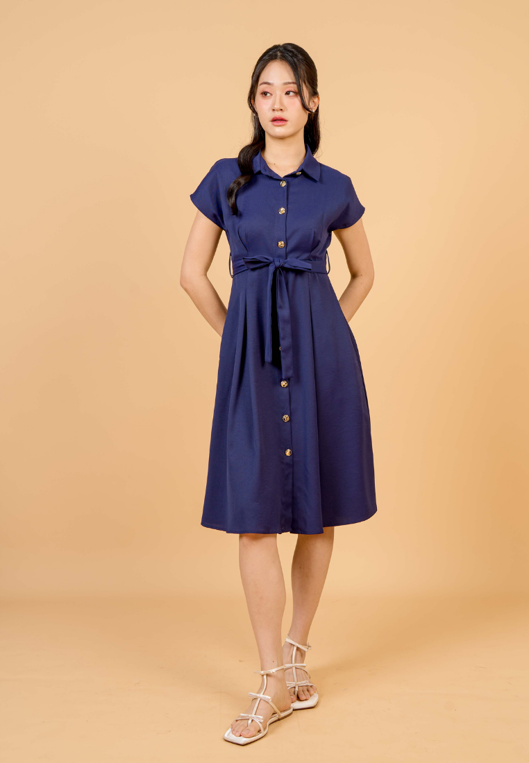 Dewi Collar Button Down Dress(Navy)