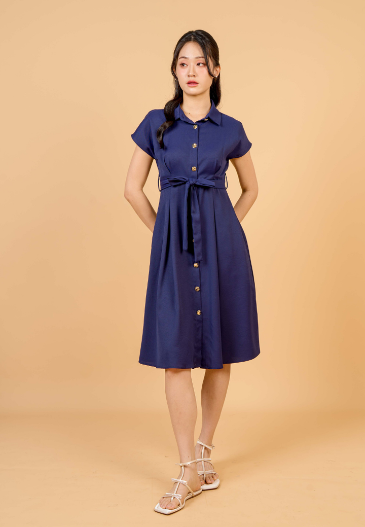 Dewi Collar Button Down Dress(Navy)