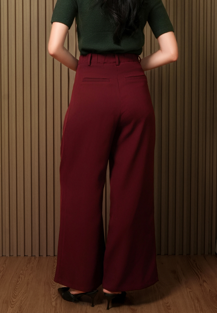 Eika Front Pleats Plaid High Waisted Wide Leg Pants (Purple)