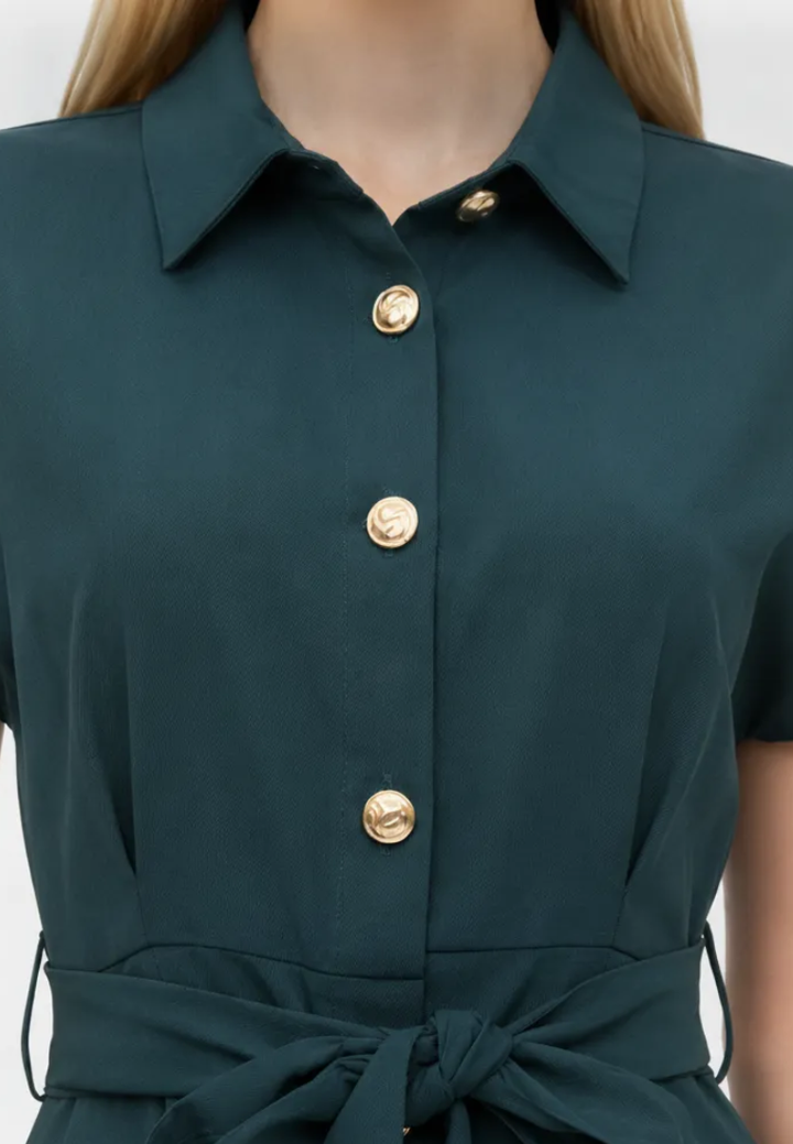 Dewi Collar Button Down Dress (Emerald Green)