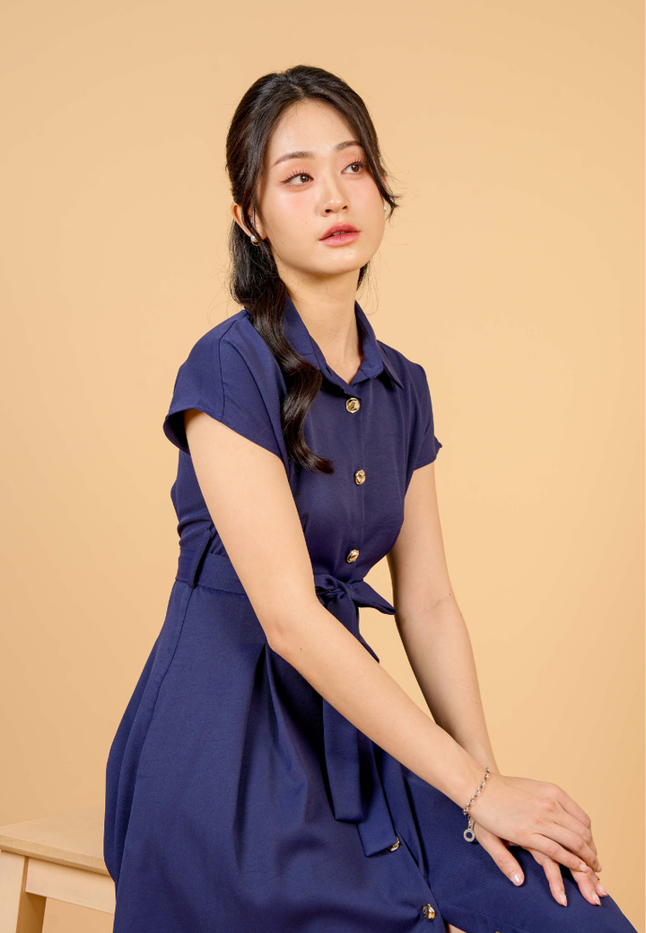 Dewi Collar Button Down Dress(Navy)