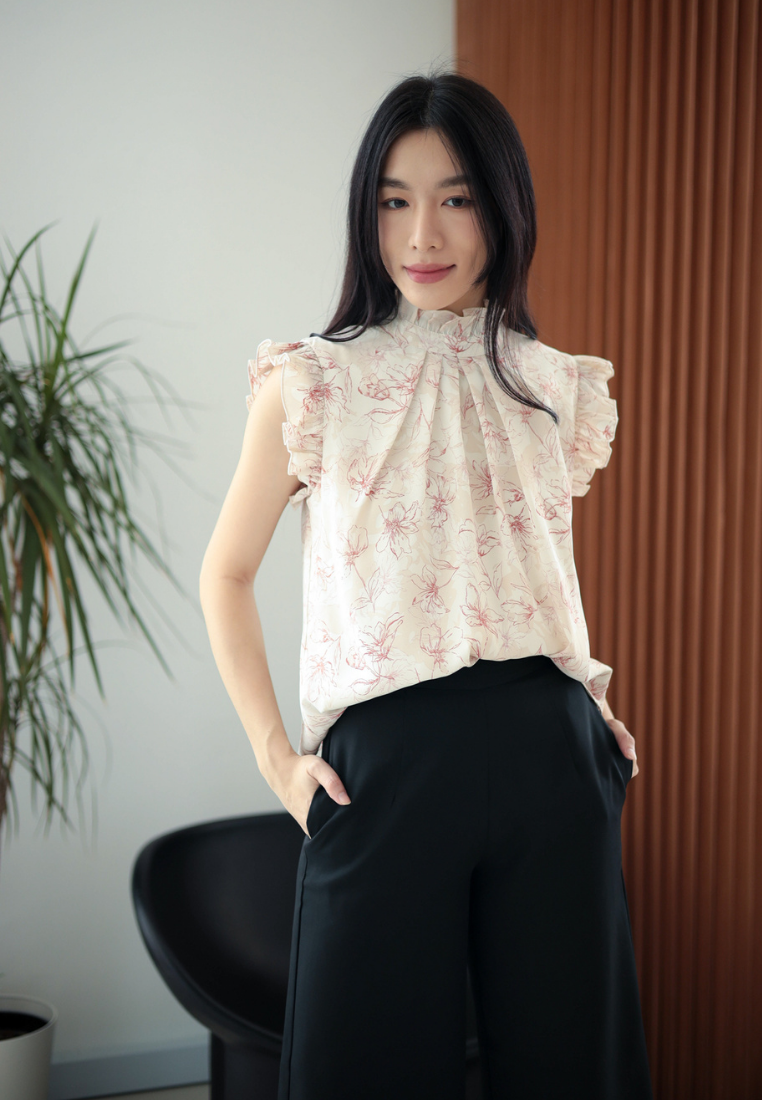 Christy Frilled Neck Floral Top