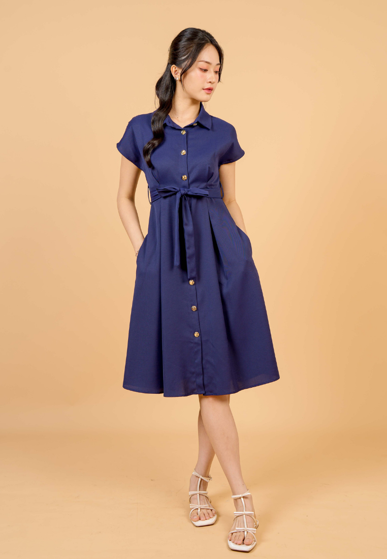 Dewi Collar Button Down Dress(Navy)