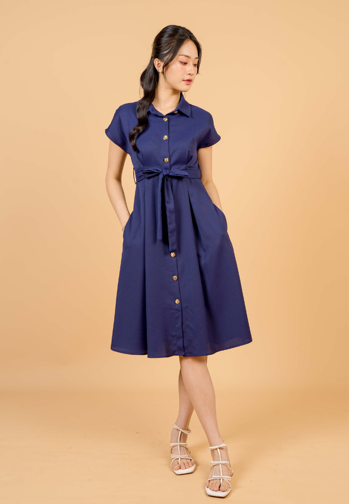 Dewi Collar Button Down Dress(Navy)