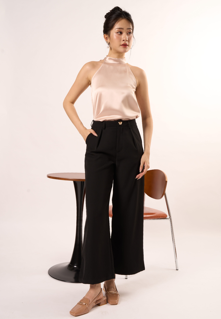 Eleanor Gold Button Wide Leg Pant (Black)