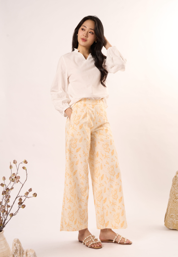 Nola Floral Print Wide Leg Pants (Yellow)