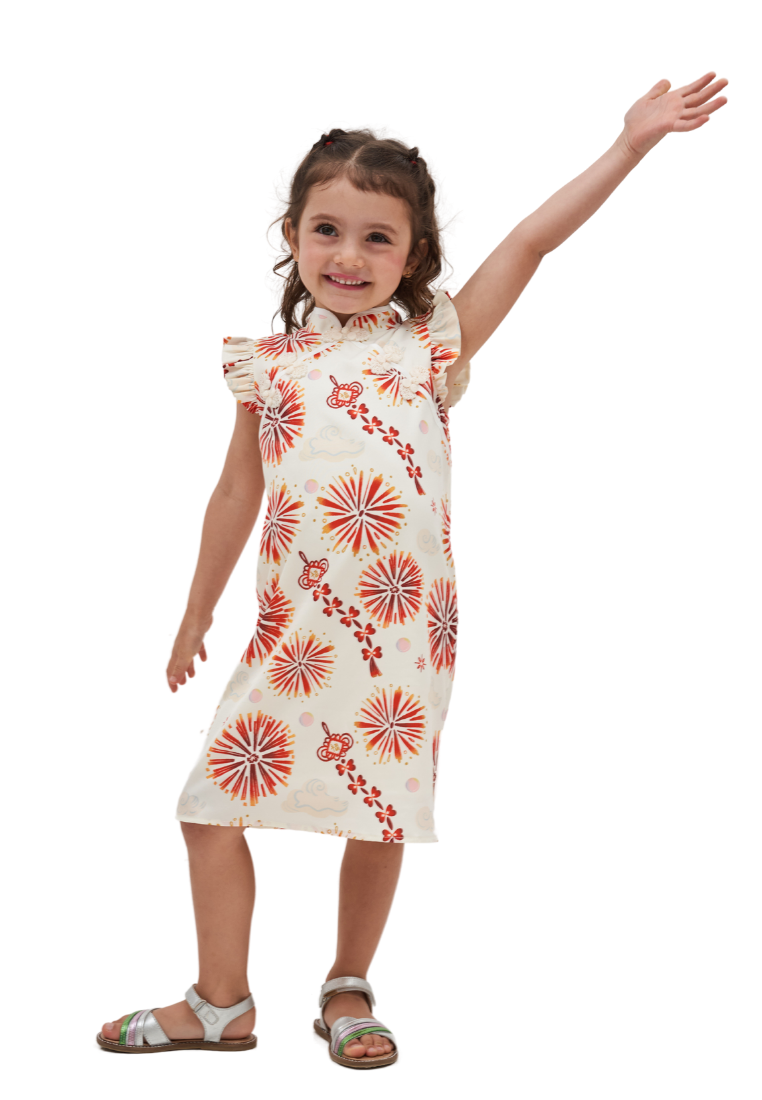 Little QiongHua LK Exclusive Print Cheongsam Qipao (White)