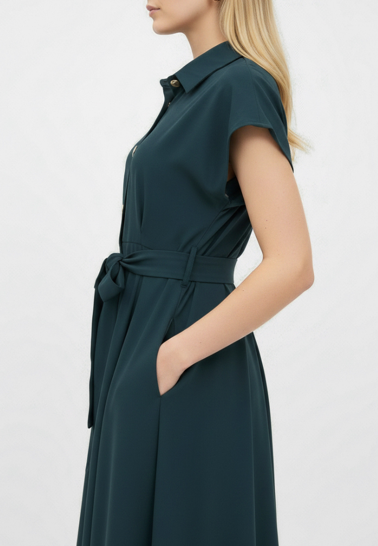 Dewi Collar Button Down Dress (Emerald Green)