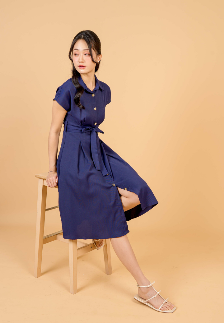 Dewi Collar Button Down Dress(Navy)