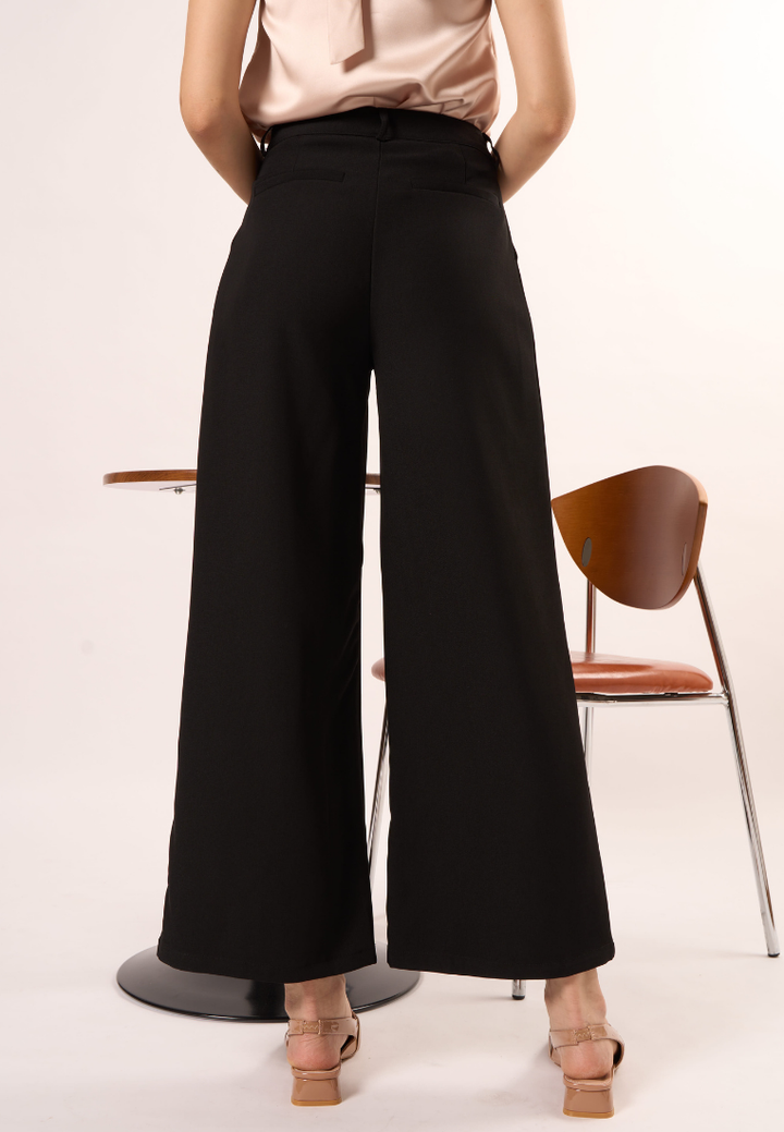 Eleanor Gold Button Wide Leg Pant (Black)