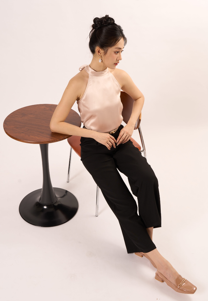 Eleanor Gold Button Wide Leg Pant (Black)