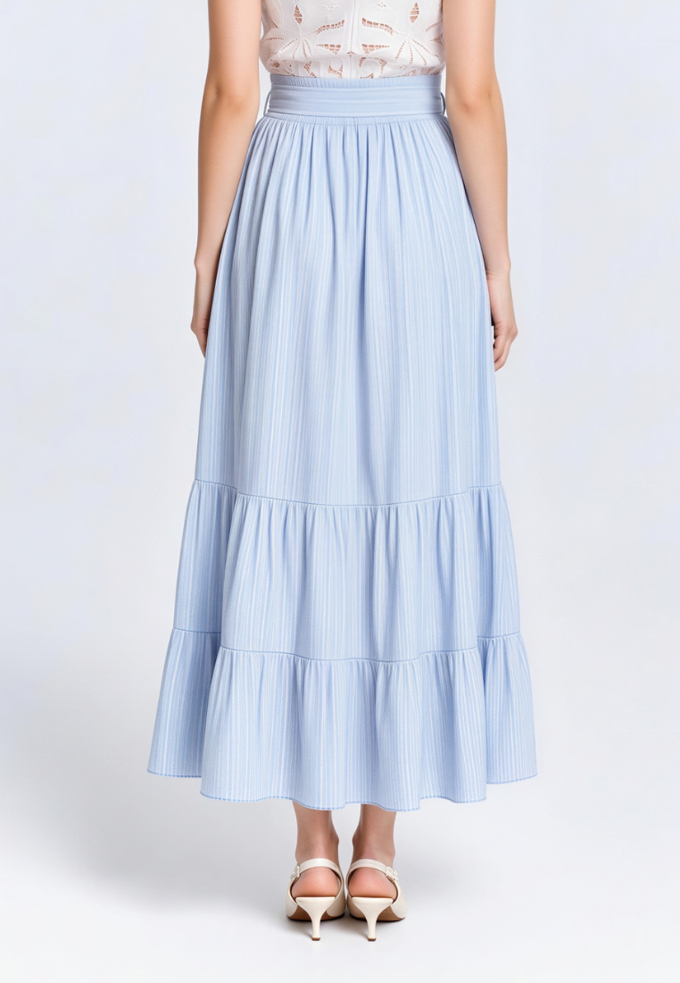 Lily Crinkle Prints Tie Waist Tiered Maxi Skirt (Blue)
