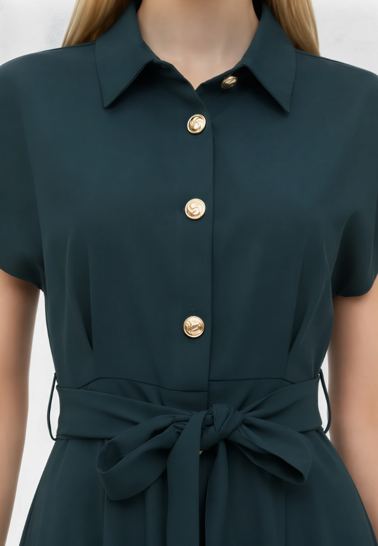 Dewi Collar Button Down Dress (Emerald Green)