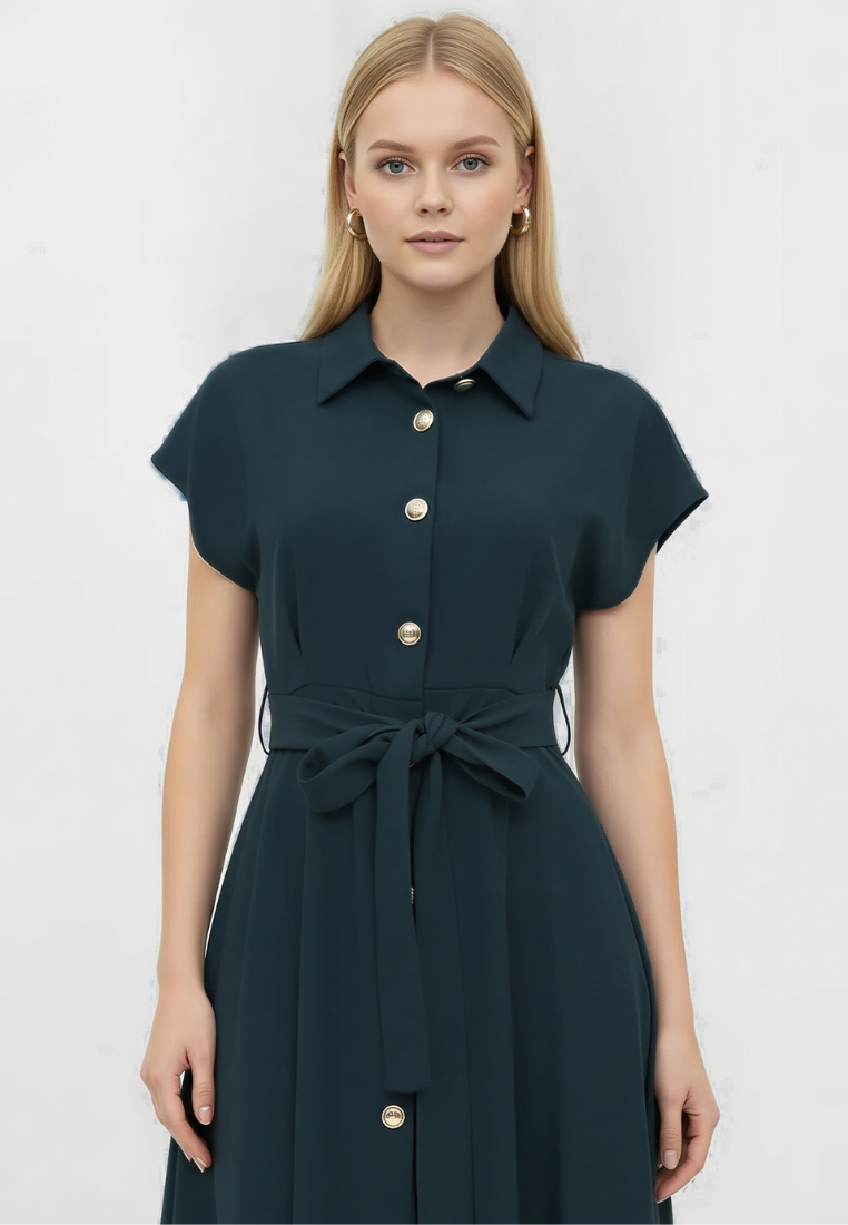Dewi Collar Button Down Dress (Emerald Green)