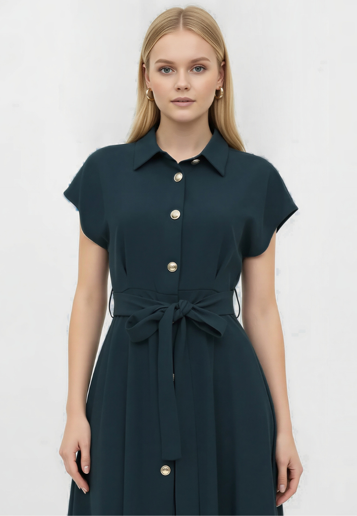 Dewi Collar Button Down Dress (Emerald Green)