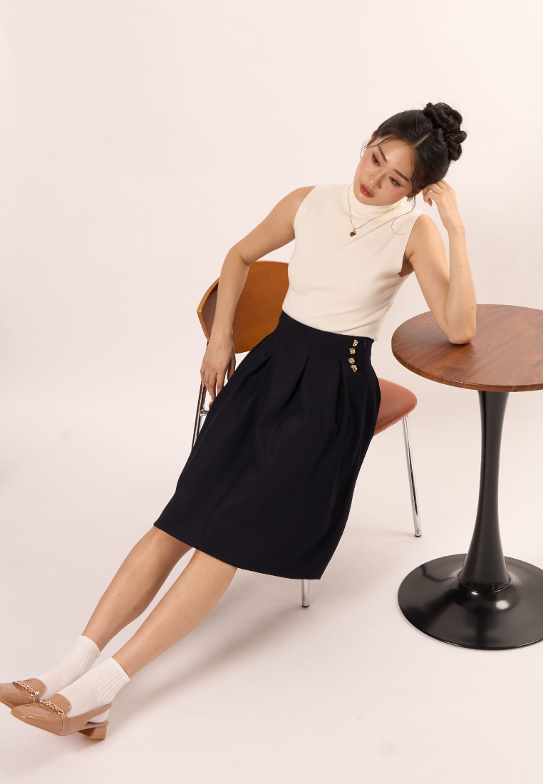 Doris High Collar Sleeveless Top (White)