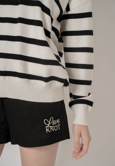 Julia Long Sleeves Striped Knitted Top (White)