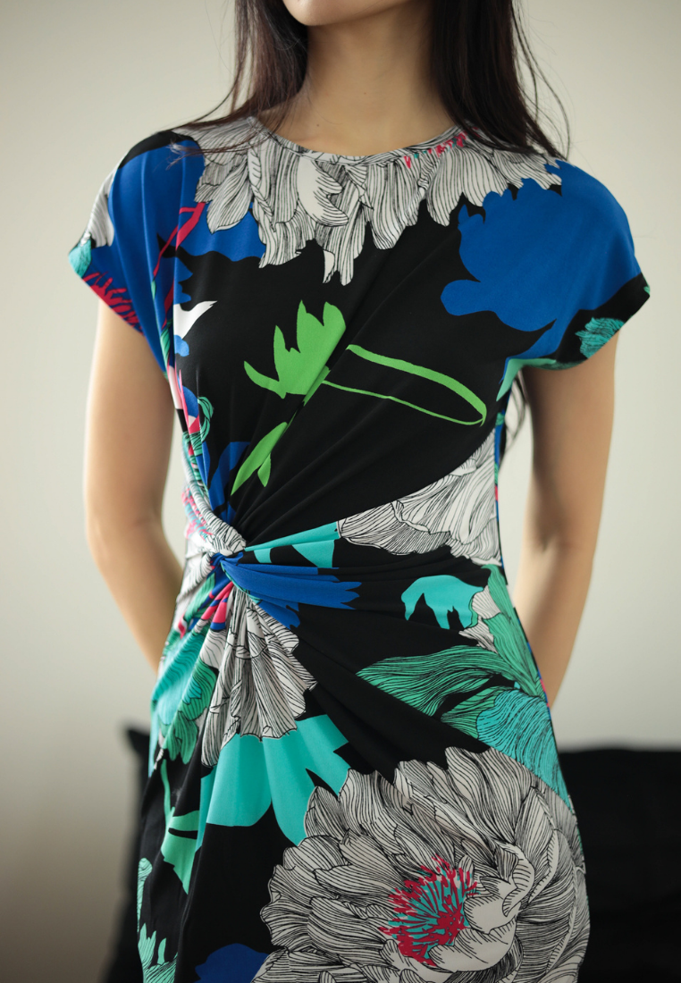 Karen Short Sleeve Floral Knot Bodycon Dress