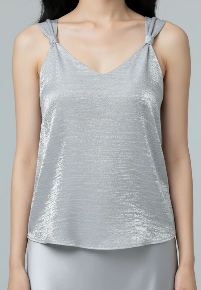 Lumi Satin Twisted Knot Sleeveless Blouse Top (Blue)