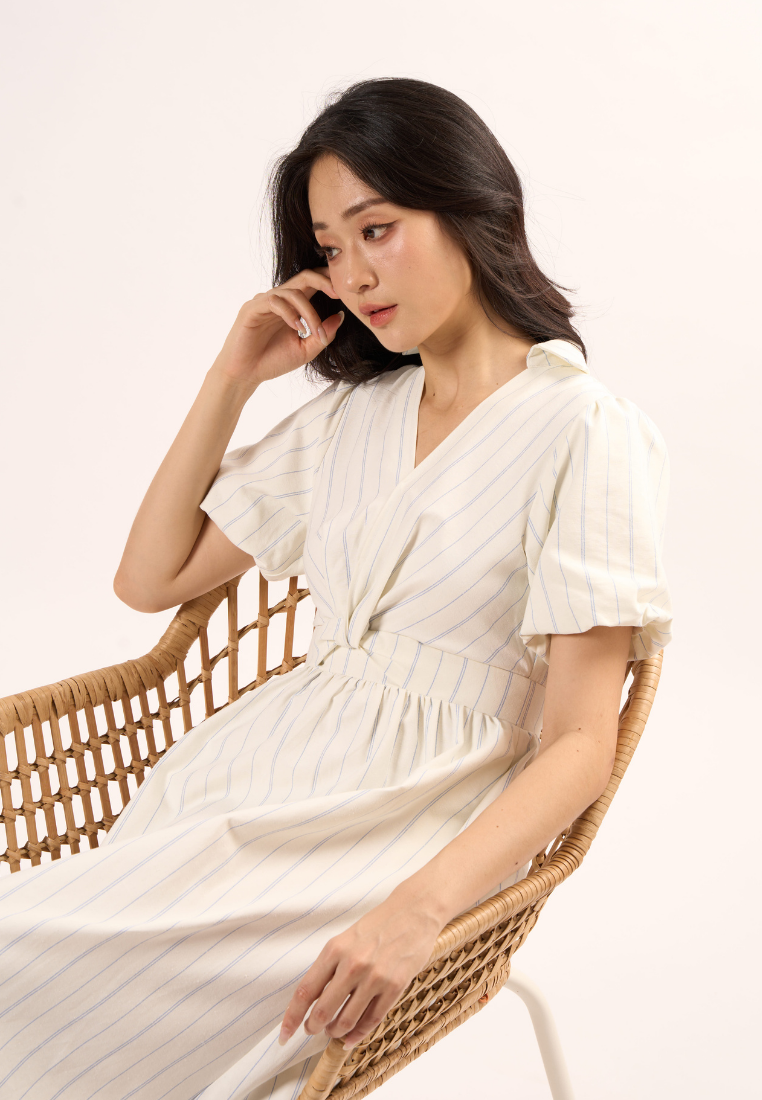 Sylvie Knot Striped Dress(White)