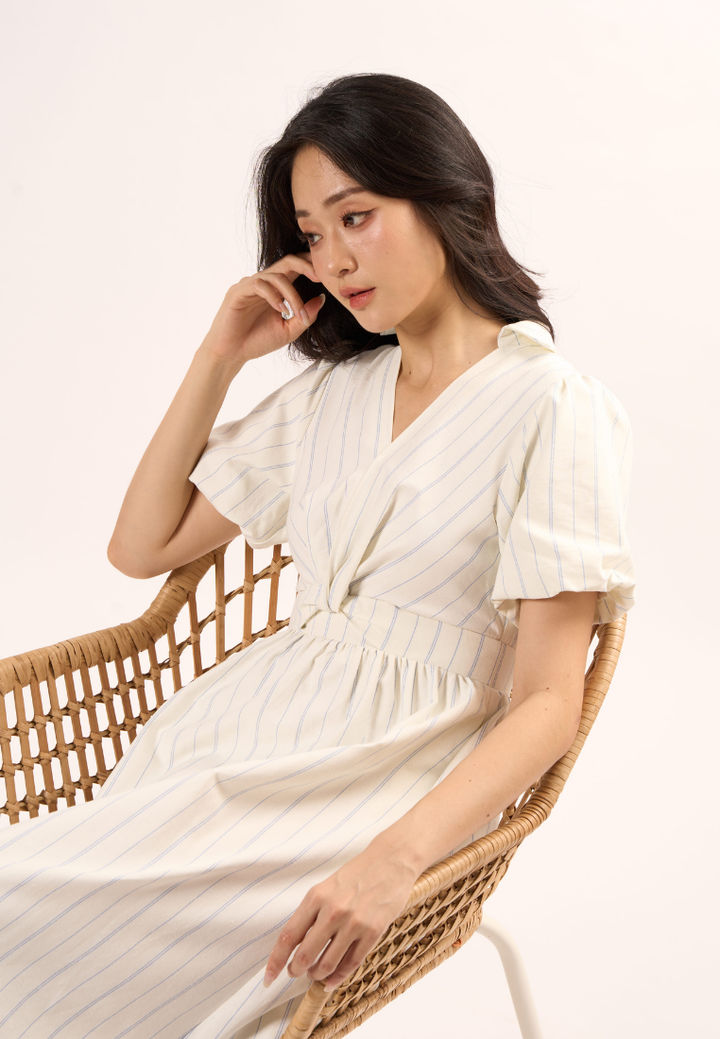 Sylvie Knot Striped Dress(White)