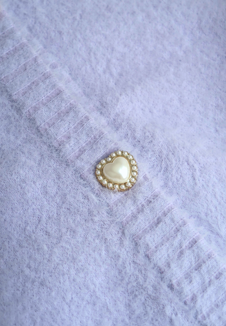 Delora Fuzzy Cardigan With Heart Pearl Buttons (Purple)